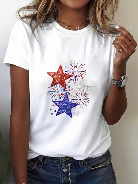 

Women Independence Day (Flag) Short Sleeve Tee T-shirt Crew Neck Printing Casual Graphic Tee Summer Top, White, T-Shirts