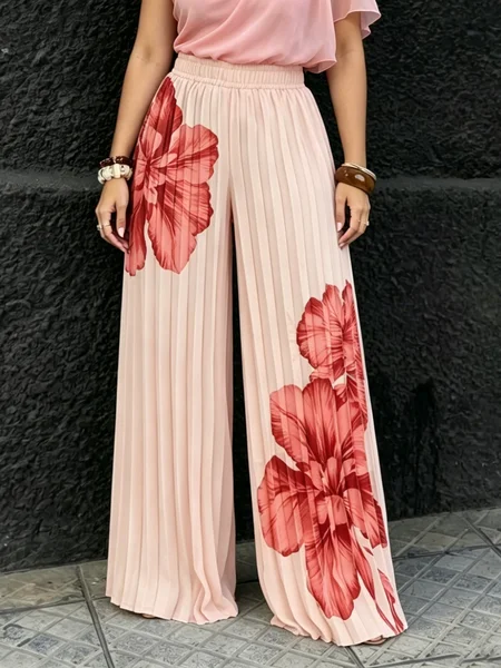 Urban Floral Pleated Straight Pants