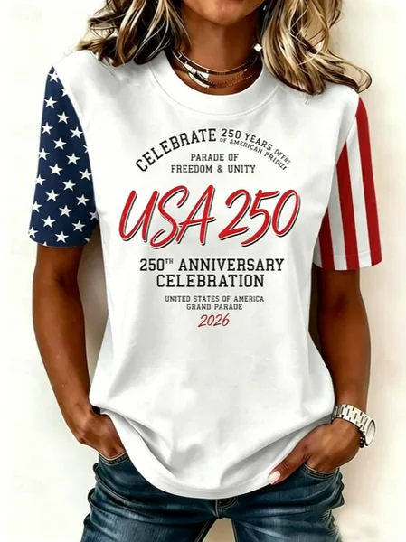 

Casual Independence Day (Flag) Crew Neck Short Sleeve T-shirt, White, T-shirts