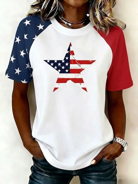 Casual America Flag Crew Neck Short Sleeve T-shirt