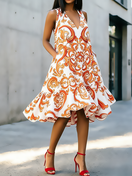 Urban Ethnic V Neck Midi Dress