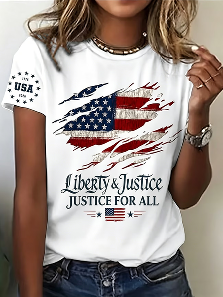 

Women Independence Day (Flag) Short Sleeve Tee T-shirt Crew Neck Printing Casual Graphic Tee Summer Top, White, T-Shirts