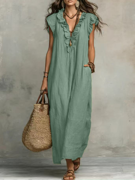 

Women Plain Summer Peplum Dress V Neck Sleeveless Tank A-Line Dress, Aqua, Dresses