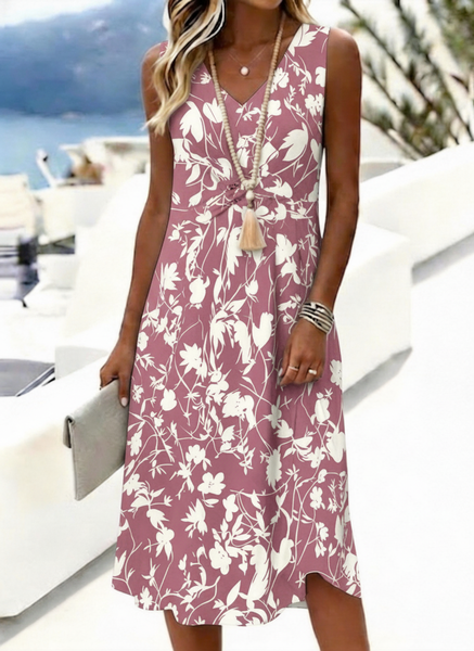 Women Floral Summer Dress V Neck Sleeveless Tank A-Line Dress