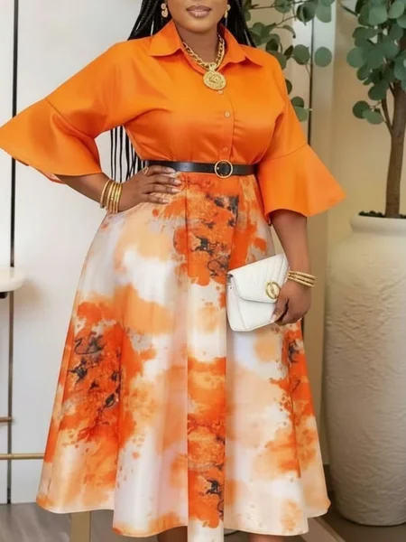 Casual Floral Printing Midi Dress No Belt