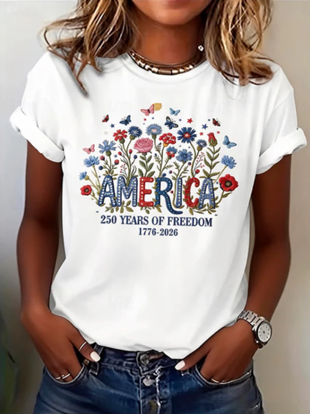 JustFashion – Women Floral Short Sleeve Tee T-shirt Crew Neck Printing Casual Graphic Tee Summer Top