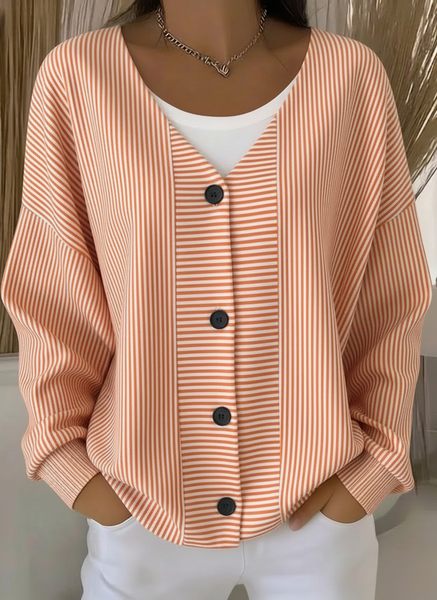 Women Striped Long Sleeve Comfy Casual Cardigan
