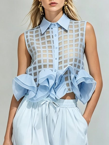 Stylewe – Urban Plaid Peplum Shirt Collar Shirt