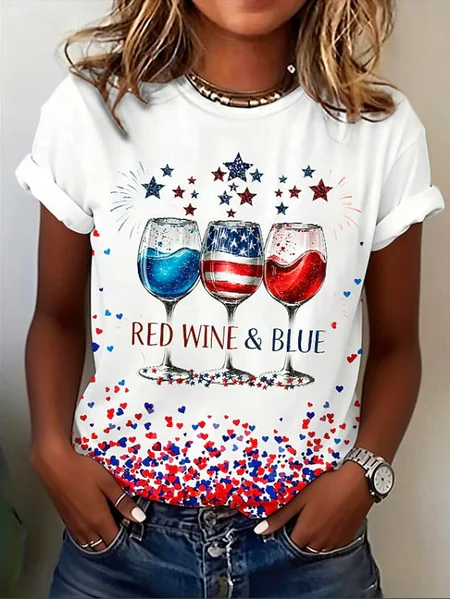 Noracora – Casual Independence Day (Flag) Crew Neck Short Sleeve T-shirt