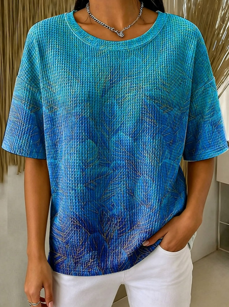 JustFashion – Women Abstract Short Sleeve Tee T-shirt Crew Neck Printing Casual Summer Top
