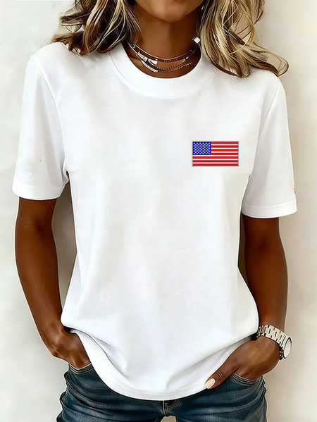 

Women Independence Day (Flag) Short Sleeve Tee T-shirt Crew Neck Printing Casual Graphic Tee Summer Top, White, T-Shirts