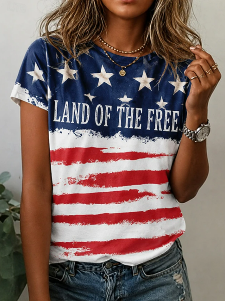 Noracora – Casual Independence Day (Flag) Crew Neck Short Sleeve T-shirt