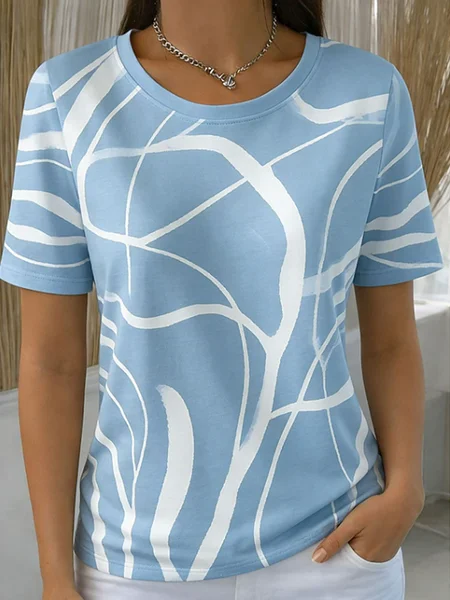 Casual Abstract Crew Neck Short Sleeve T-shirt