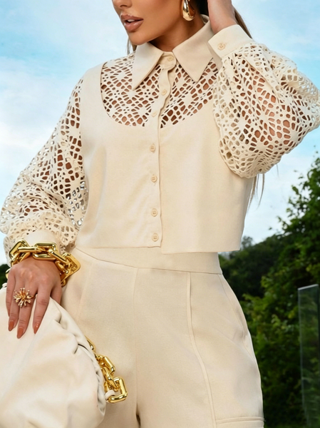 

Elegant Plain Split Joint Shirt, Khaki, Blouses and Shirts