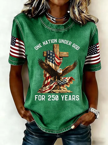 Casual Independence Day (Flag) Crew Neck Short Sleeve T-shirt