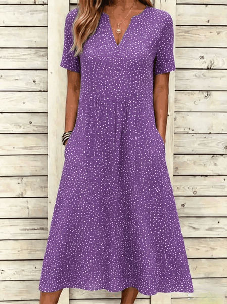 Women Abstract Polka Dots Summer Dress Short Sleeve A-Line Dress