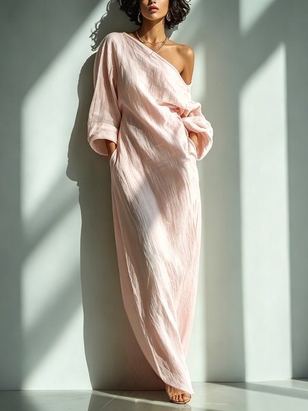 Casual Cotton Linen Maxi Dress Asymmetrical H-Line