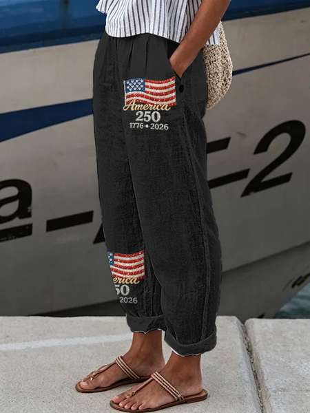 

Women Independence Day (Flag) Long Pants Casual Spring/Fall Trousers, Black, Pants