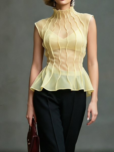 Elegant Plain Stand Collar Blouse