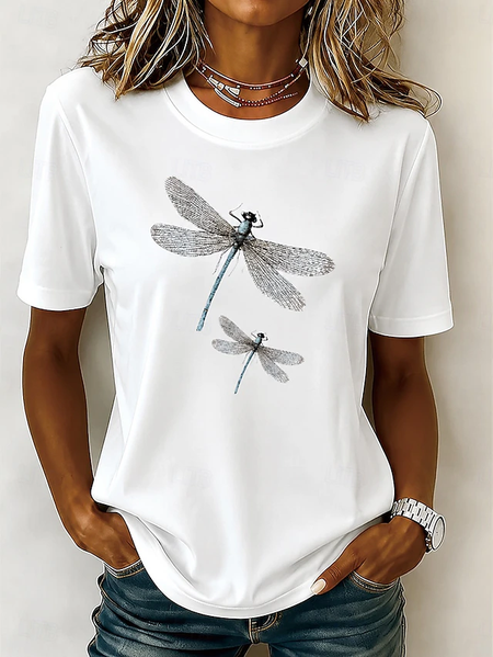 Casual Dragonfly Crew Neck Short Sleeve T-shirt