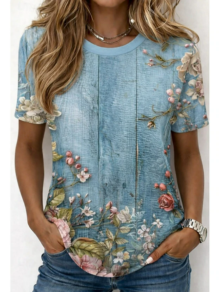 Noracora – Casual Floral Crew Neck Short Sleeve T-shirt