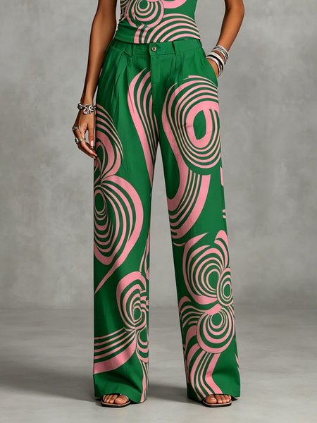 Casual Geometric Floral Straight Pants