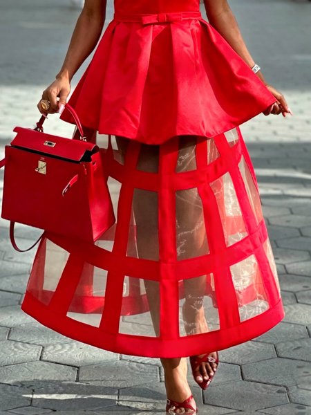 Elegant Devore Color Block Maxi Skirt