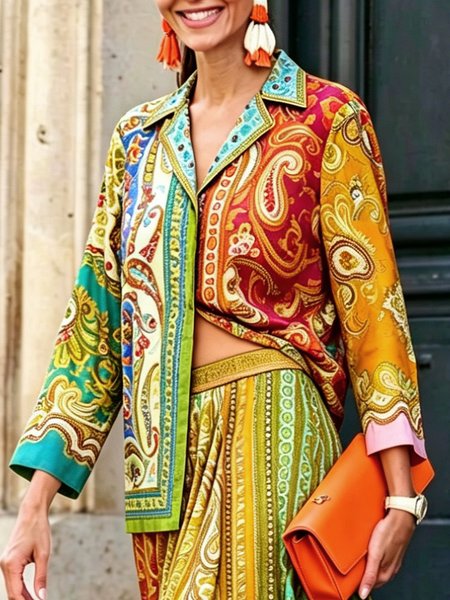 Urban Geometric Color Block Buttoned Shirt