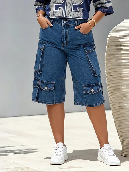 Casual Loose Distressing Pockets Denim Shorts