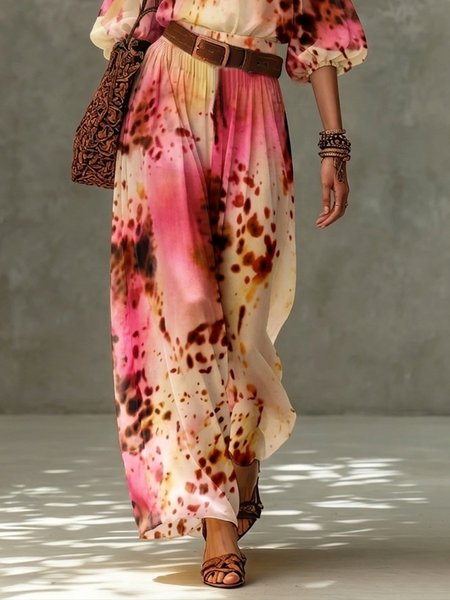 Vacation Leopard Printing Wide Leg Pants No Belt