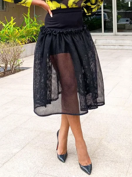 Elegant Plain Midi Skirt