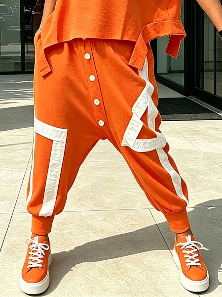 Casual Color Block Ankle Banded Pants