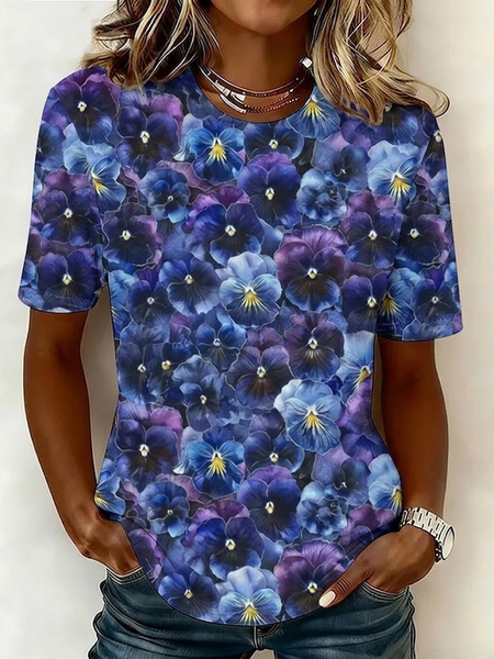 Noracora – Casual Floral Crew Neck Short Sleeve T-shirt