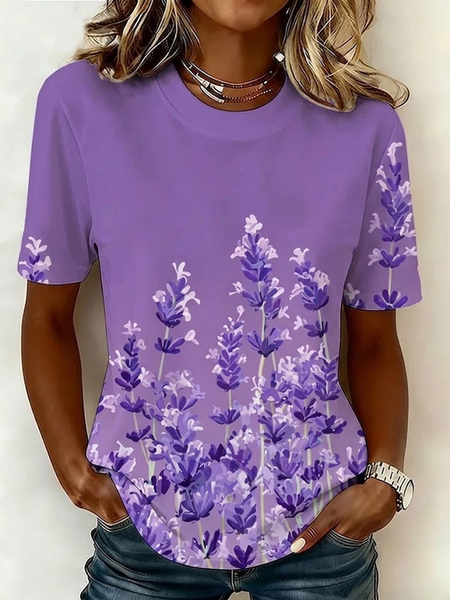 Casual Floral Crew Neck Short Sleeve T-shirt