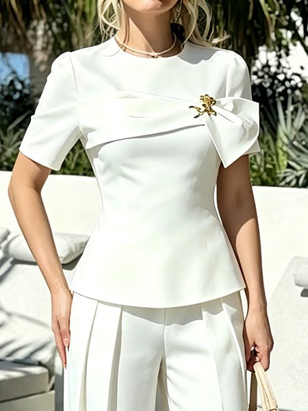 Urban Plain Metal Bow Blouse