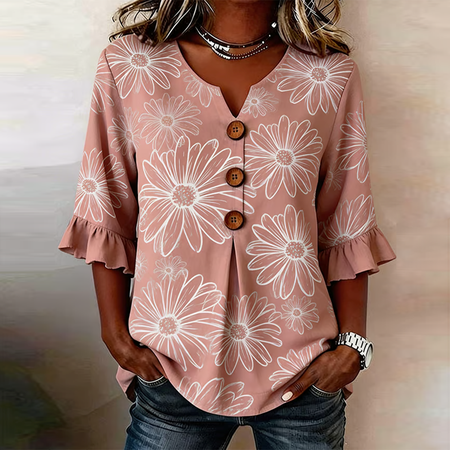 Noracora – V Neck Half Sleeve Floral Regular Regular Fit Blouse For Women