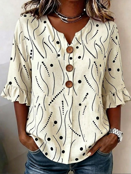 Noracora – V Neck Half Sleeve Geometric Regular Regular Fit Blouse For Women