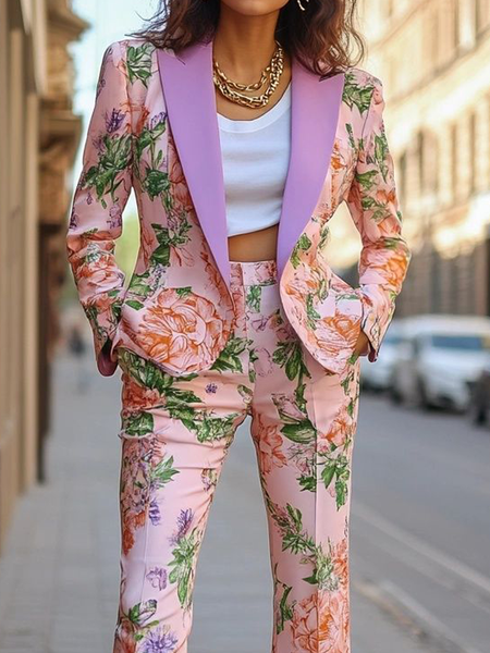 Urban Floral Lapel Collar Blazer