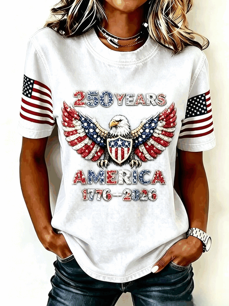 Casual America Flag Crew Neck Short Sleeve T-shirt
