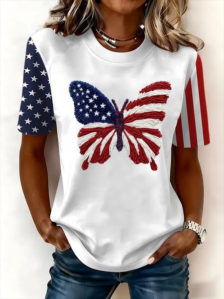 Casual Butterfly Crew Neck Short Sleeve T-shirt