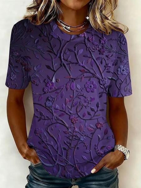 JustFashion – Women Floral Short Sleeve Tee T-shirt Crew Neck Printing Casual Graphic Tee Summer Top