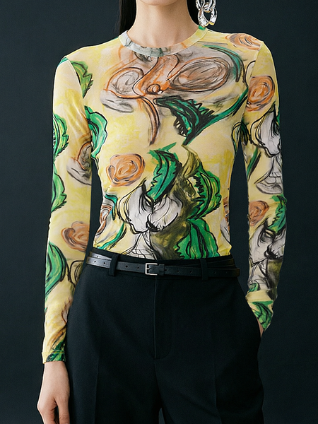 Casual Random Print Crew Neck T-shirt