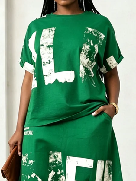 Plus Size Casual Text Letters Printing Loose T-Shirt
