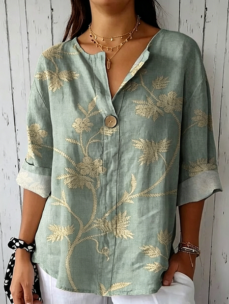 V Neck Half Sleeve Plain Regular Loose Shirt For Women