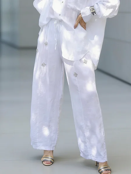 Plus Size Plain Printing Casual Cotton And Linen Pants