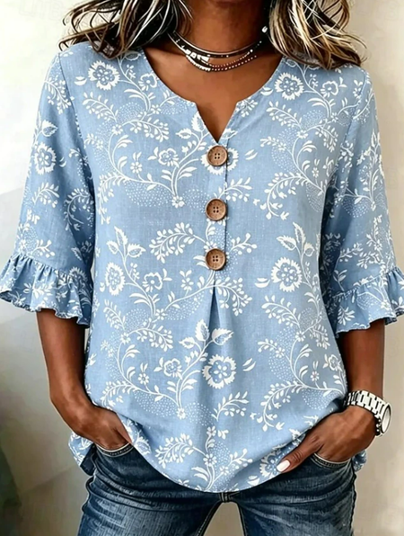 V Neck Half Sleeve Floral Regular Regular Fit Blouse For Women