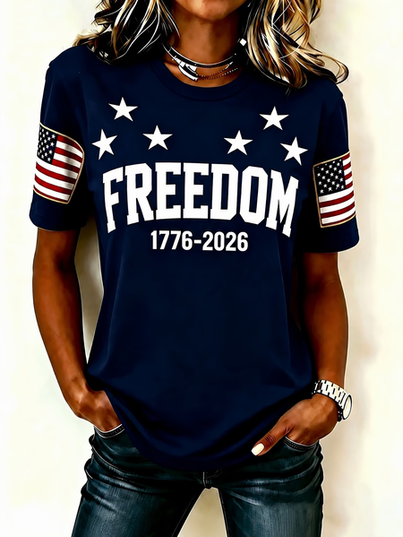 

Women Independence Day (Flag) Short Sleeve Tee T-shirt Crew Neck Printing Casual Graphic Tee Summer Top, Navyblue, T-Shirts