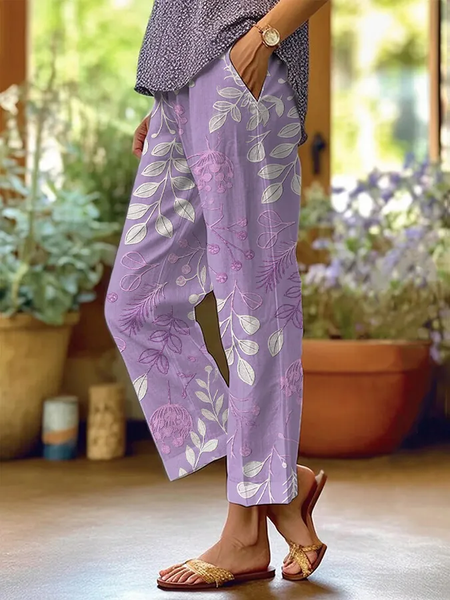 

Women Floral Long Pants Casual Spring/Fall Trousers, Purple, Pants
