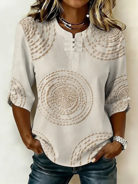 

Women Abstract Mandarin Collar Half Sleeve Blouse Printing Vintage Daily Summer Top, Apricot, Blouses