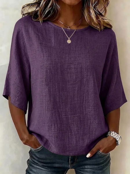 Crew Neck Half Sleeve Plain Printing Regular Micro-Elasticity Regular Fit Blouse For Women